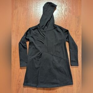 Zella Peaceful Fleece Hooded Open Front Cardigan Longline Black M